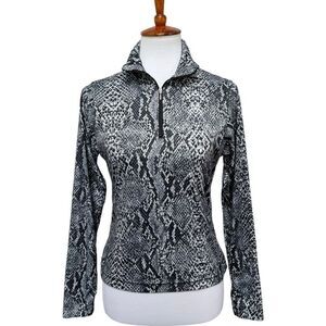 NILS Womens 1/2 Zip Pullover Top Gray Snake Print Long Sleeve Lightweight USA M